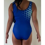 Maillot de gymnastique 1100-02 Puzzle Géométrique bleu roi et aqua